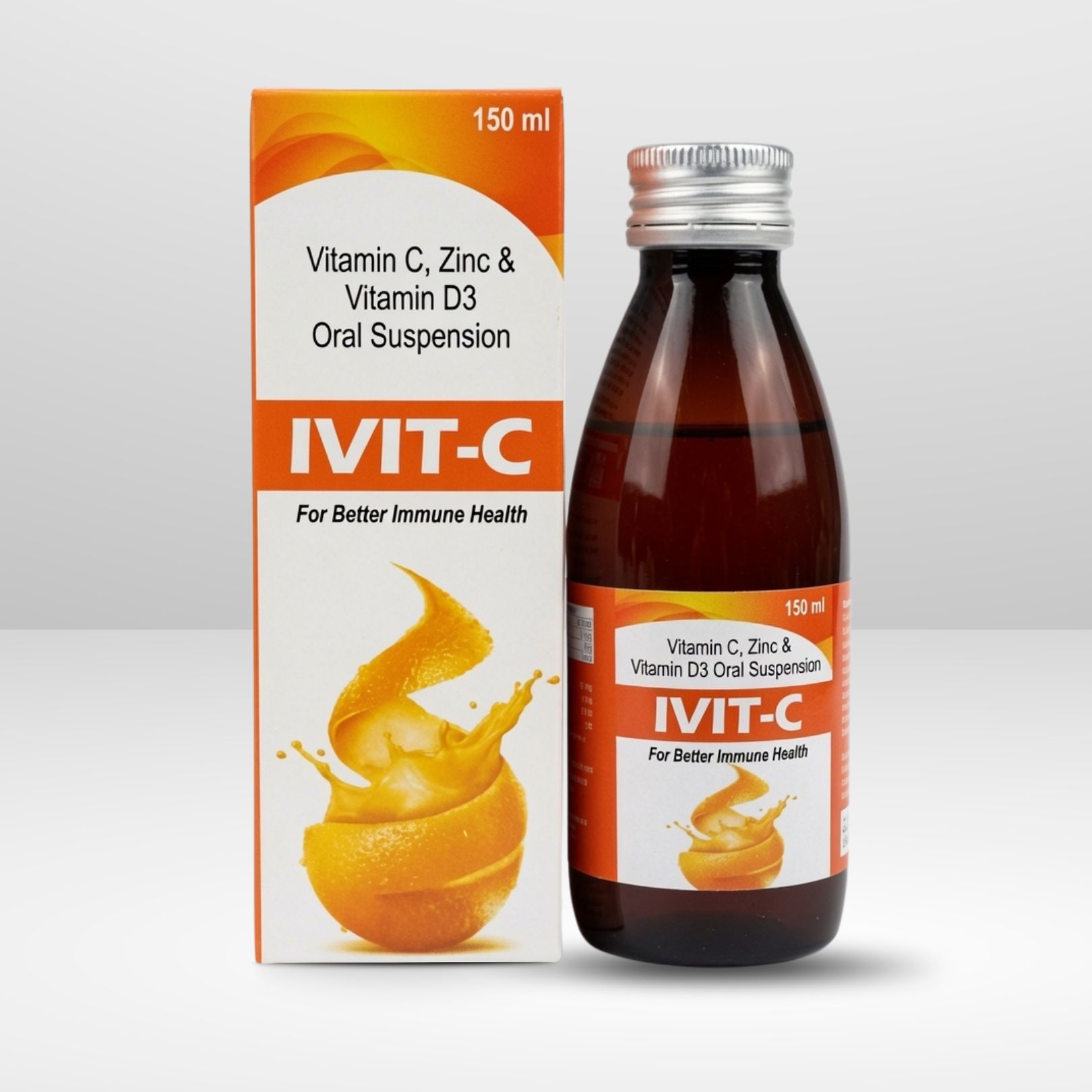 Bottle and box of Ivit-C Vitamin C, Zinc, and Vitamin D3 Syrup