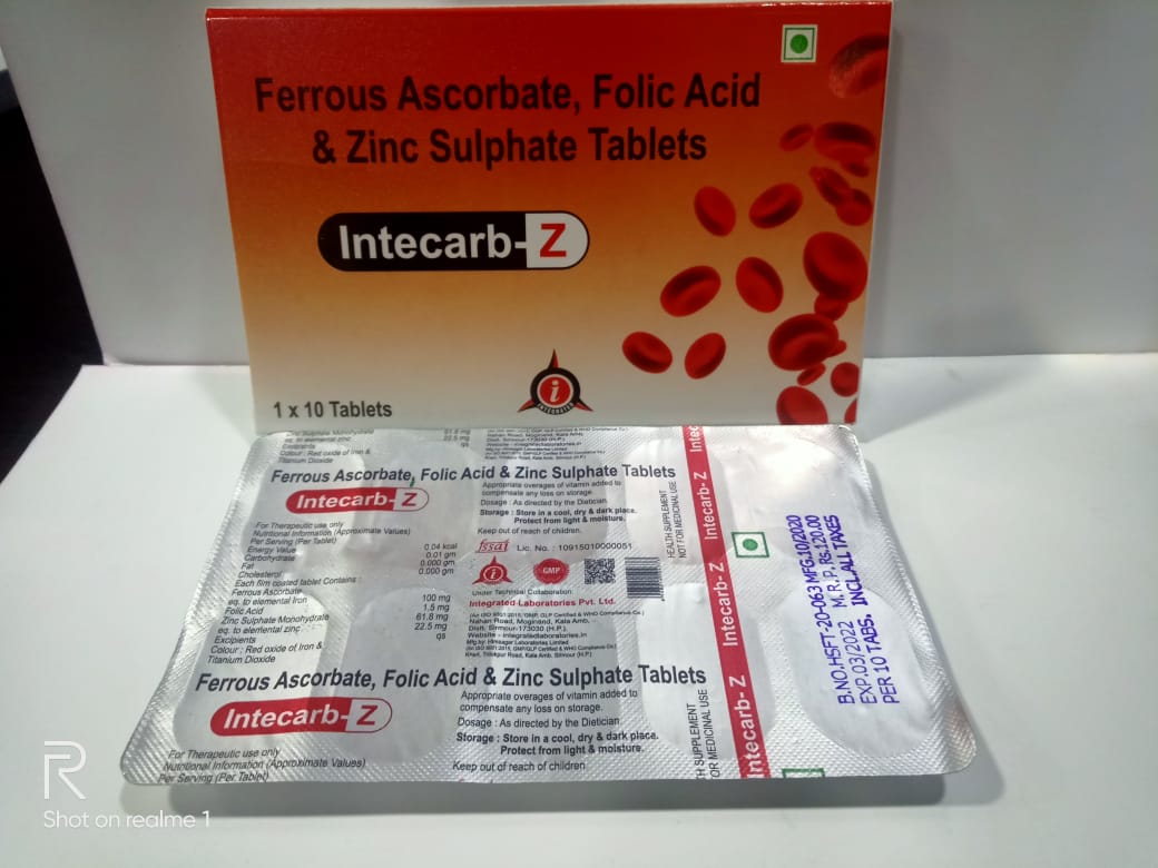 Ferrous Ascobrate, Folic Acid & Zinc Sulfate Tablets (Intecarb-Z)