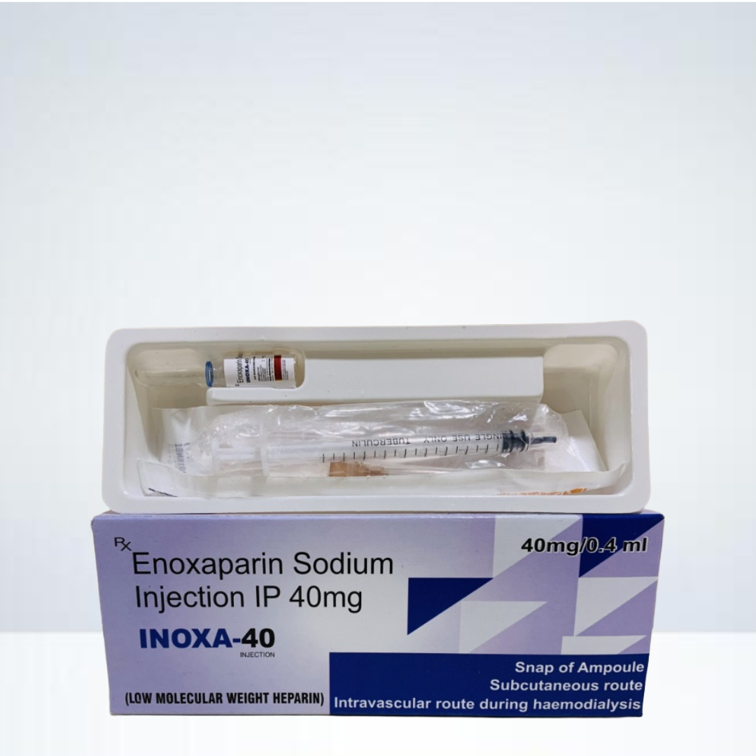Prefilled syringe and box of Inoxa-40 Enoxaparin Sodium Injection 40mg