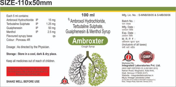 Ambroxol Hydrochloride Terbutaline Sulphate & Guaiphenesin & Menthol Syrup (Ambroxter)