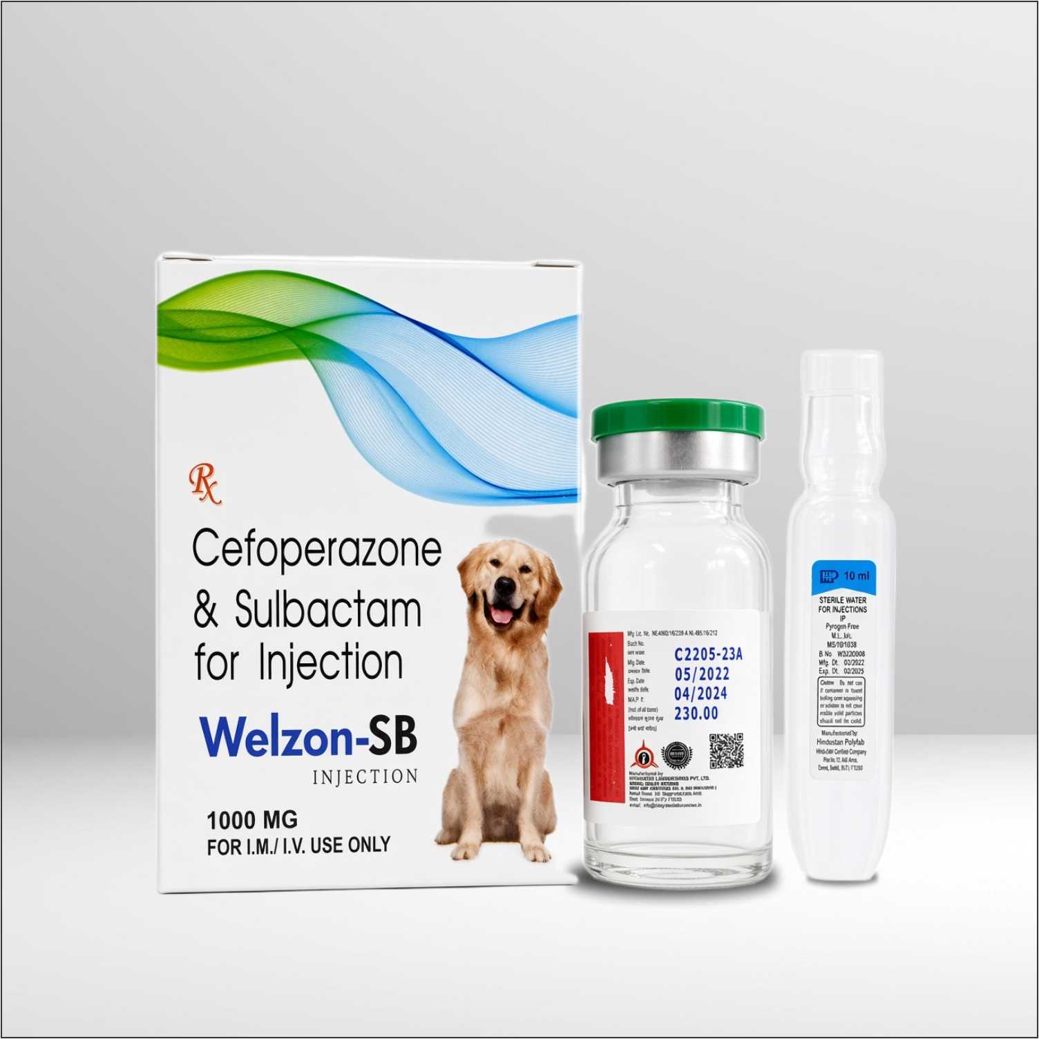 Vial and box of Welzon-SB 1gm Cefoperazone and Sulbactam Injection