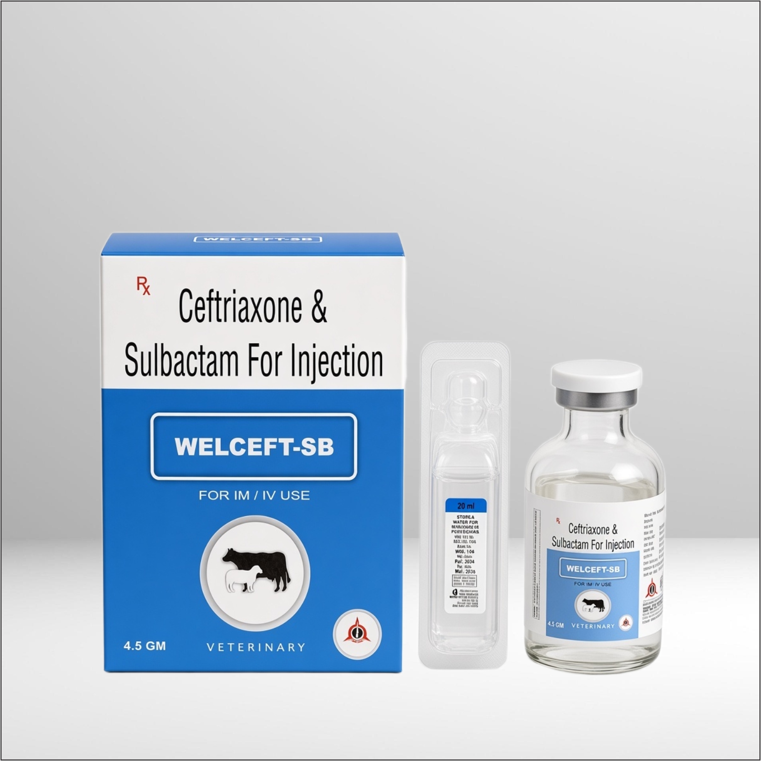 Vial and box of Welceft-SB 4.5gm Ceftriaxone and Sulbactam Injection