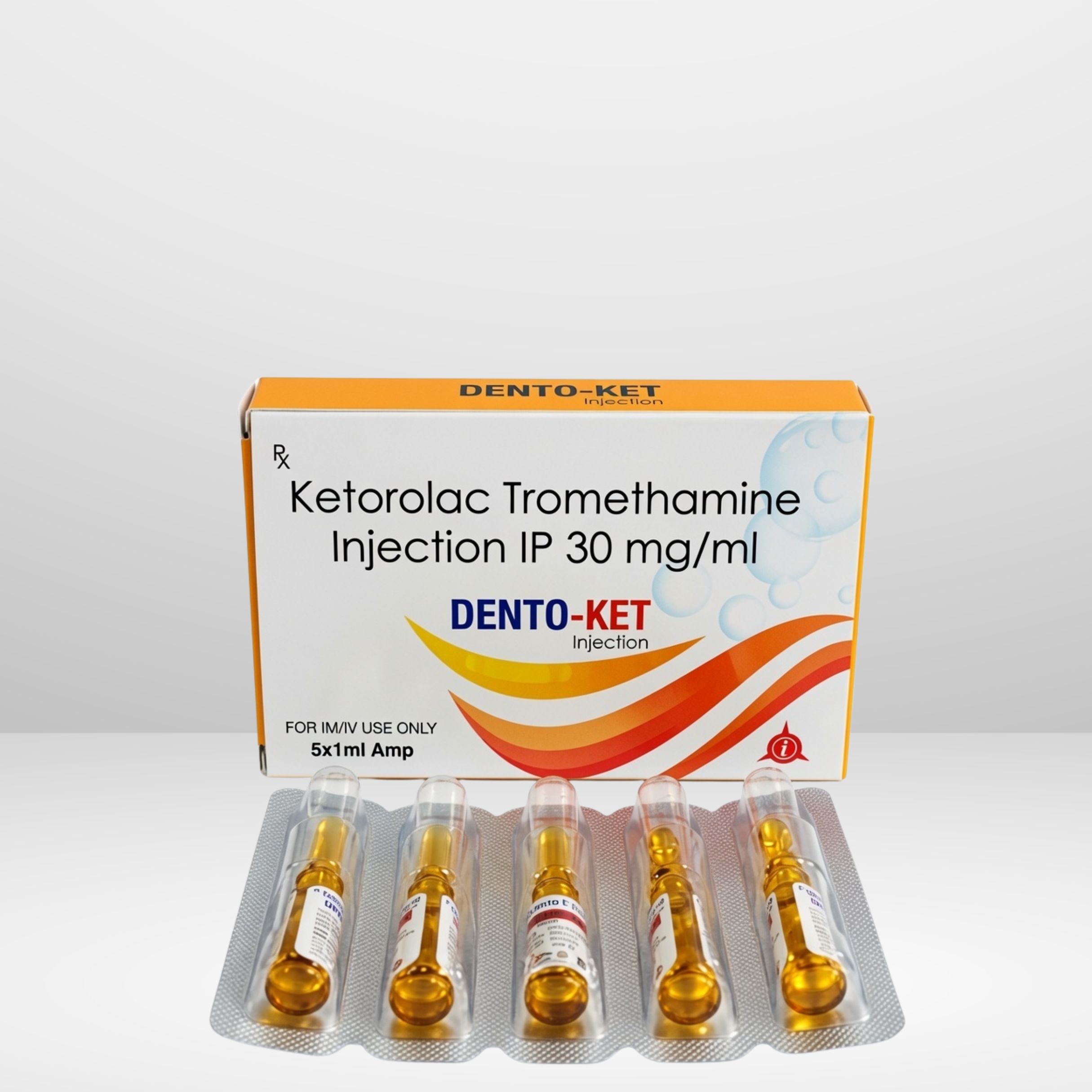 Ketorolac Tromethamine Injection vial and packaging labeled Dento-Ket by Integrated Laboratories for pharmaceutical use